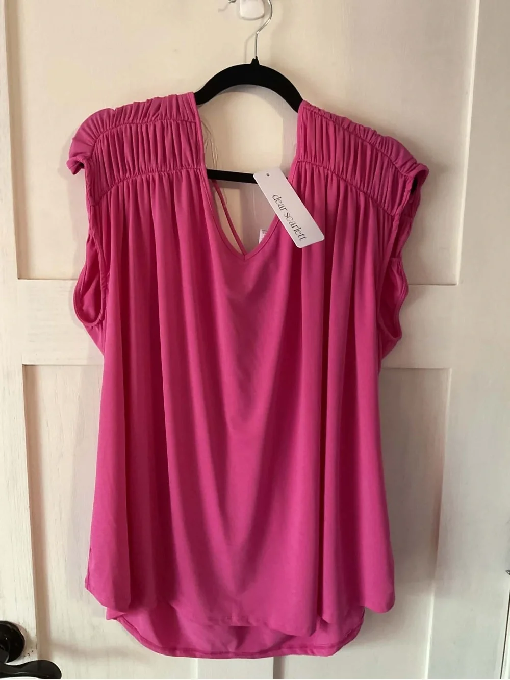 Scarlett Bright Pink V-Neck Gathered Shoulder Blouse